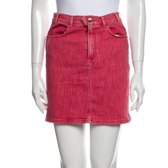 FRAME Faded Red Denim Mini Skirt Size 26 - Picture 3 of 8